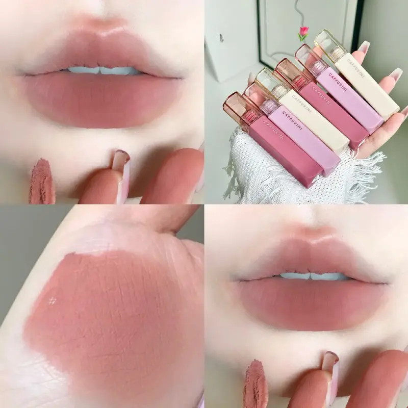 Cappuvini Matte Lip Gloss Low-saturation Gray Pink Liquid Lipstick Waterproof Non-Stick No Fade Lip Tint Korean Makeup Cosmetics