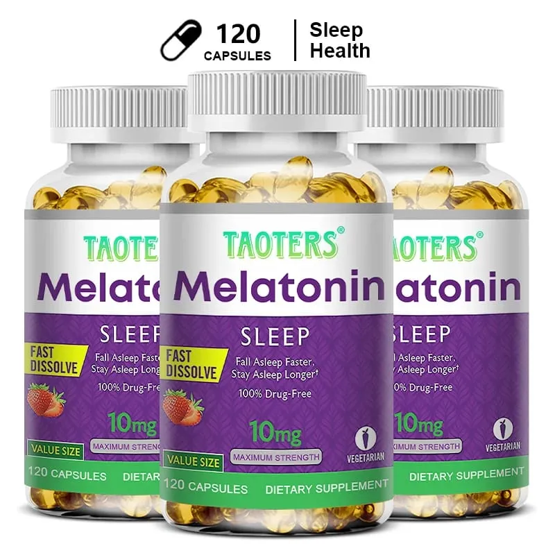 Melatonin capsules 10MG - promotes restful sleep and reduces stress uninterrupted sleep antioxidant effect — image 1