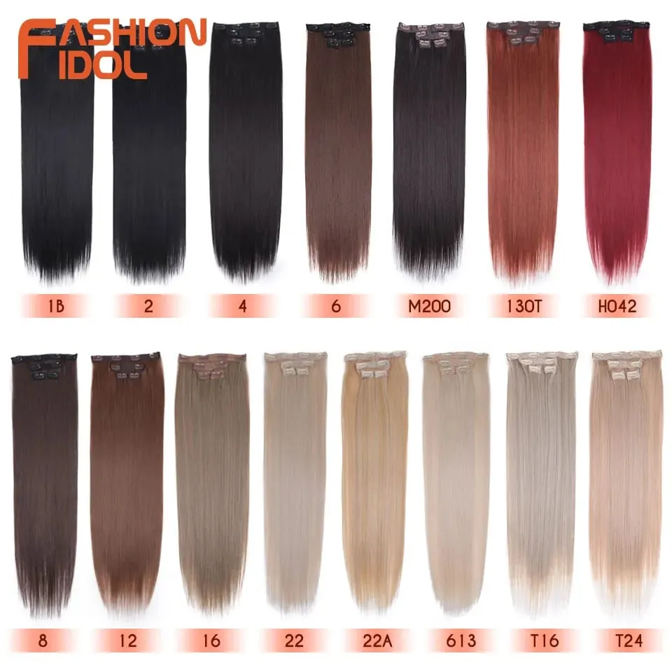 Long Straight Hairstyle 8 Clips In Hair Extensions Blonde 60CM Natural Synthetic Hair Daily Use Hairpiece Fake Hair — image 2