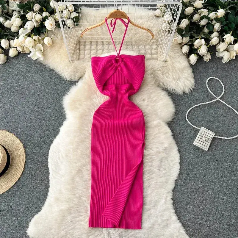 YuooMuoo Chic Mode Sexet Pakke Hofter Split Strikket Sommerkjole 2025 Kvinder Slank Elastik Bodycon Festkjole Streetwear Outfit — image 16