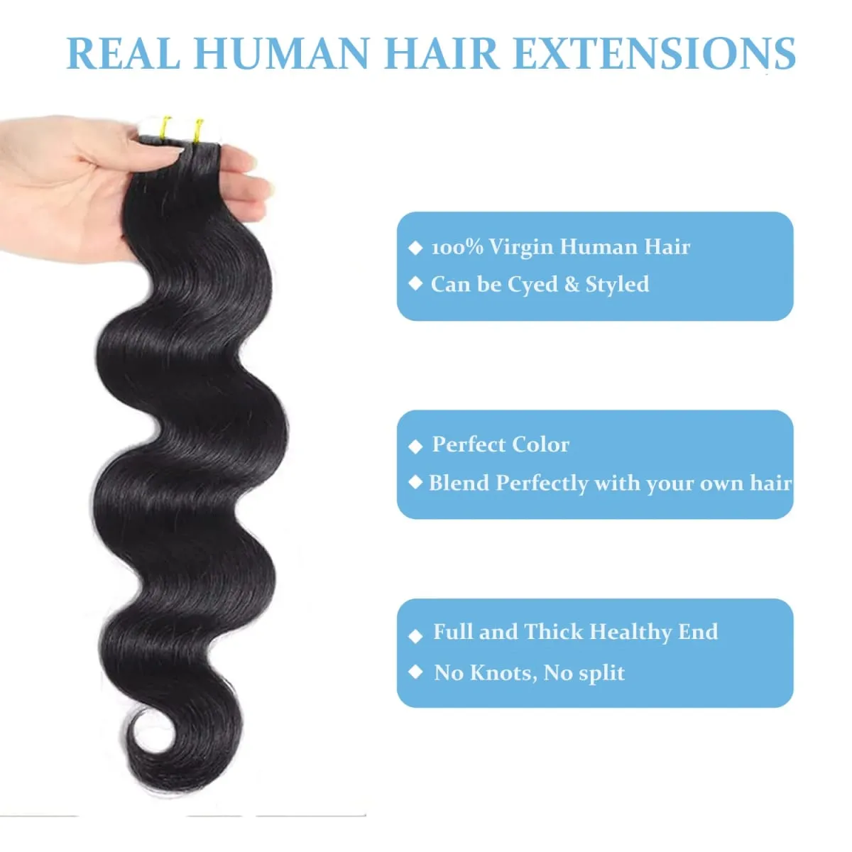Tape In Hair Extensions Body Wave Remy Human Hair Adhesive Replaceable Seamless Skin Weft Tape 20/40pcs Hair For Women 24 Inches — image 2