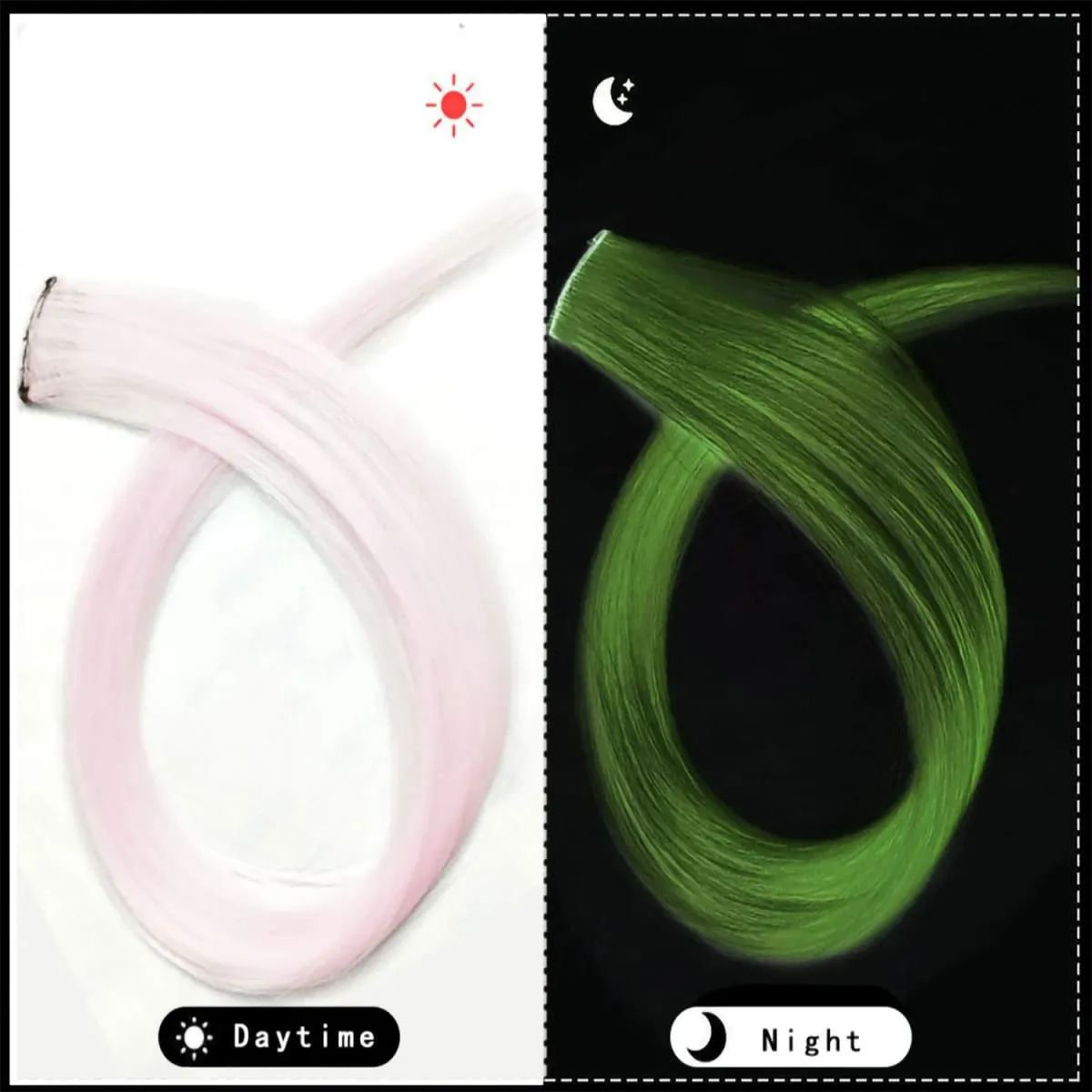 20 Inch Glow in the Dark Hair Extensions Clip Luminous Colored Hairpieces Party Rainbow Hair Clips Synthetic Straight Wig — image 10