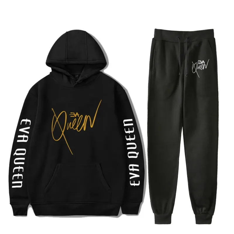 Hip Hop สบาย Eva Queen พิมพ์เสื้อกันหนาว Sweatpants ชุด Hoodies + กางเกงชุดชาย/หญิง 2 ชิ้นชุดเสื้อผ้า — image 2