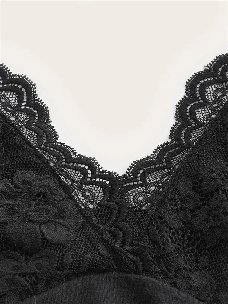 Goth Grunge Punk Black Lace Patchwork Halter Top Women Summer Solid Ruched Backless Sleeveless Tank Top Streetwear Y2K Clothes — image 4
