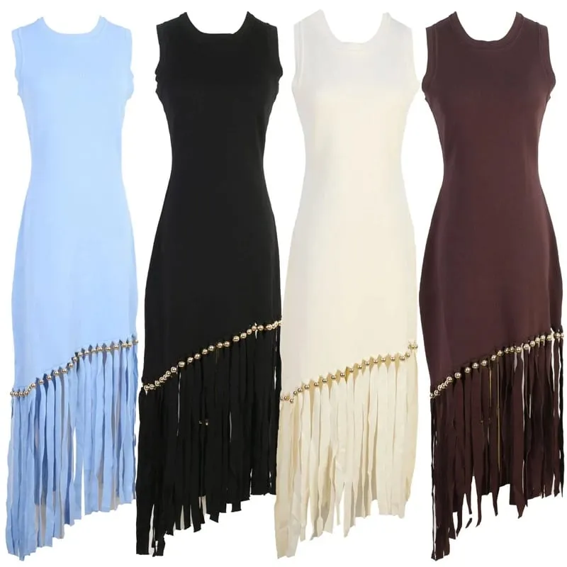 Ele Long Knitted Dr Slim Fit Svel Vintage Tassel Trim Wrap Around Skirt High Waist Silk Tead Lace Summer Dr — image 3