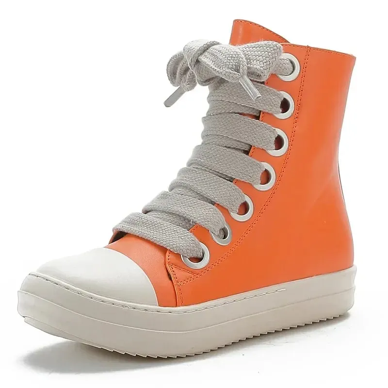 Man High-top Shoes Flat Platform Leather Men's Sneakers Luxury Designer Street Woman Canvas Shoes Casual Lace Up Ankle Boots — image 2