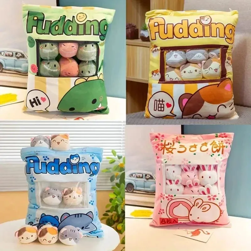 Cute Cat Rabbit Snack Pillow Pudding Decorative Stuffed with Mini Animal Cat Dolls Pudding Plush Toy Kawaii Plush Pillow Gifts — image 5