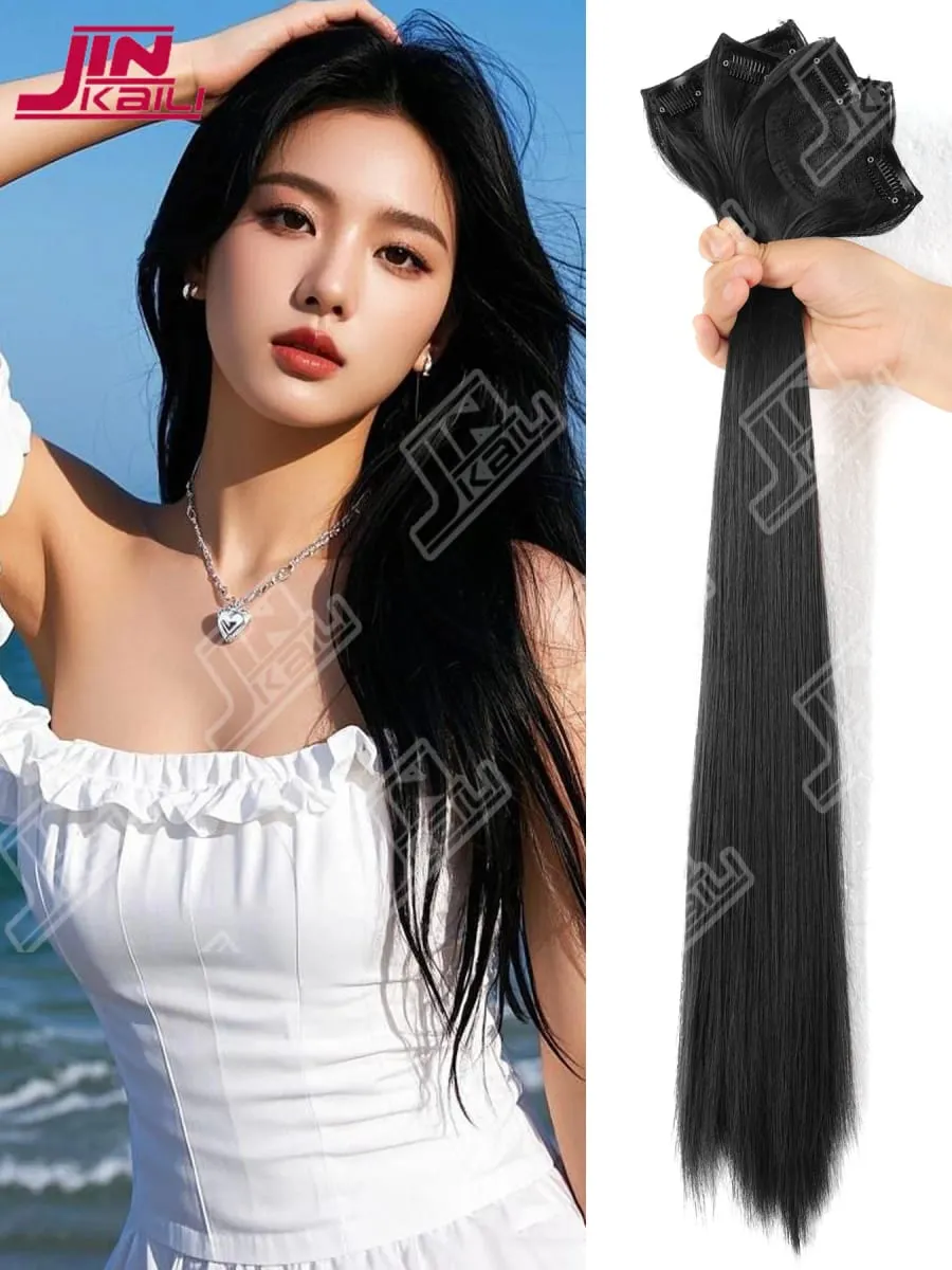 JKL Potongan Ekstensi Rambut Panjang Peningkatan Volume Realistis Set Tiga Potong Tanpa Jejak Tak Terlihat Ekstensi Rambut Sintetis Asia