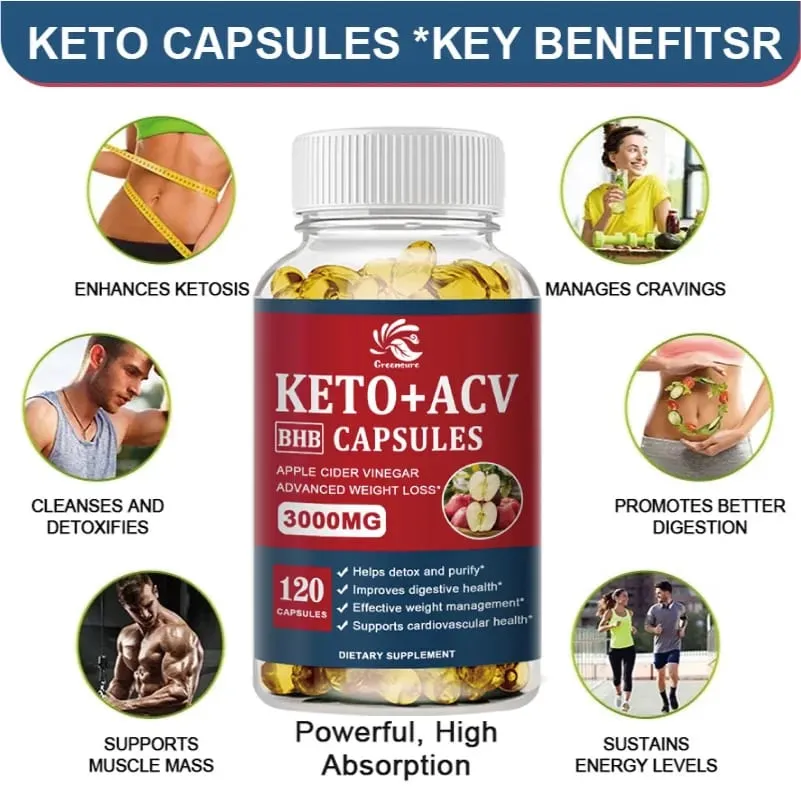 Greensure Keto Apple Cider Vinegar Capsules ACV with Apple Cider Keto Supplements Apple Flavor Formula for Men & Women