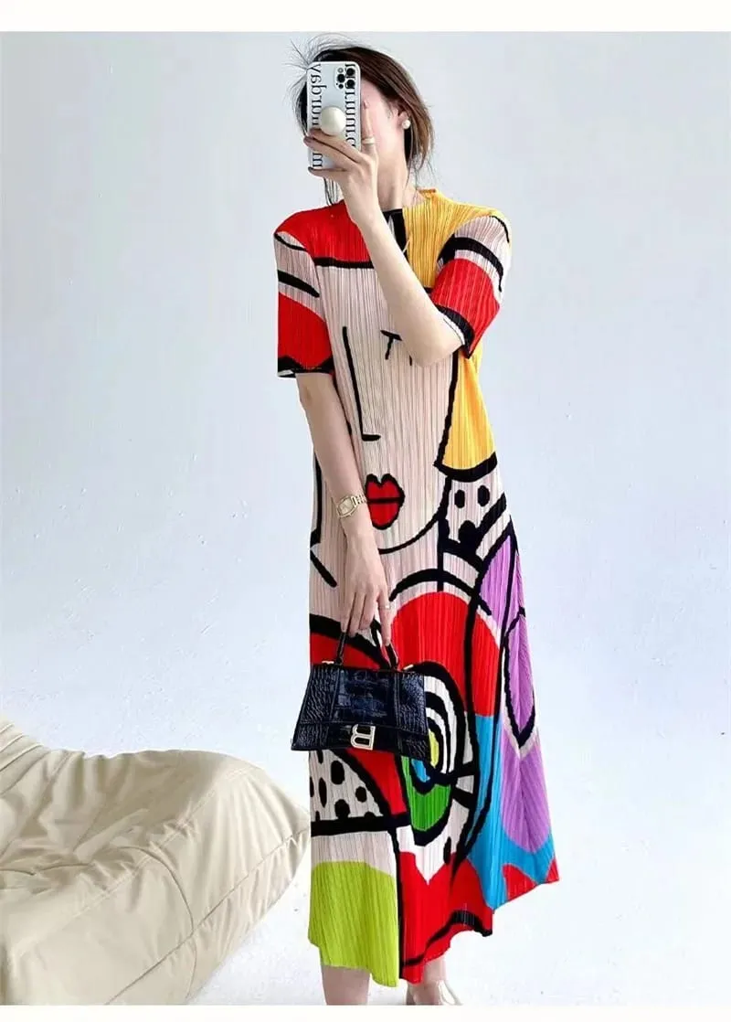 Long Dresses Womens Dresses Spring and Summer new Cartoon Printing Short Sleeve Temperament Fashion Loose Long Dress Female — image 5
