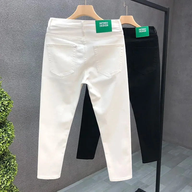 2023 Spring and Autumn New Classic Fashion Solid Color Elastic Casual Jeans Men's Comfortable High-Quality Small Foot Pants 36 — image 3
