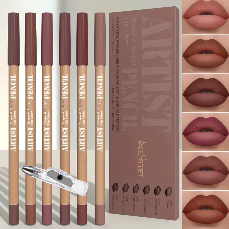 7PCS/SET Lip Makeup Set: 6 Matte Lip Liners + 1 Pencil Sharpener. Long-Lasting Matte Lip Liners with a Waterproof Formula — image 5