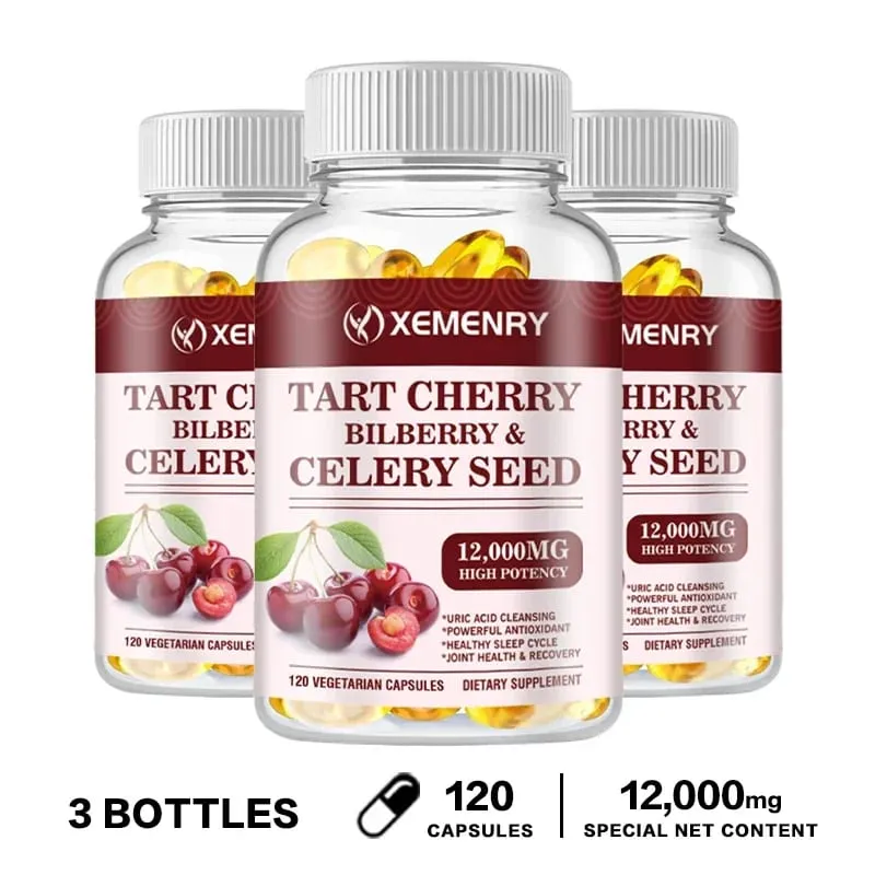 Organic Tart Cherry & Celery Seed Capsules - Uric Acid Cleanse Support Sleep & Joint Health Muscle Repair