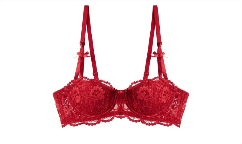 Christmas Lace Bra Set - Black & Red Sheer Bralette Ultra Thin Half Cup Pure Desire Look Tushy Underwear Xmas Party Lingerie — image 9