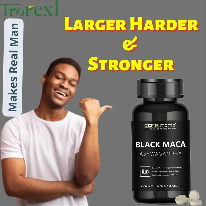 Organic Black Maca -60 Tablets 100% Pure Non-GMo Supports Reproductive Health Natural Energizer Stamina Performance Enhancer — image 1