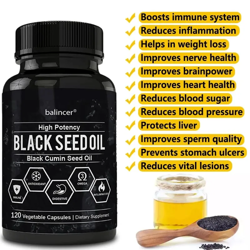 Balincer Premium Black Seed Oil 120 Capsules - Support Overall Health | Immune System Support - |Non-GMO Gluten-Free Supplement — image 1