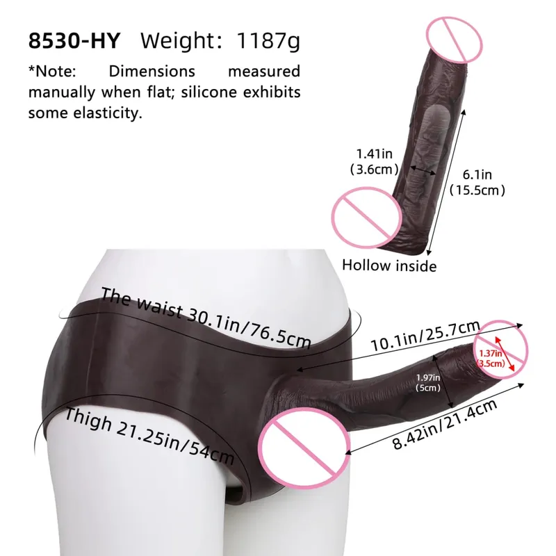 หนา Hollow Dildo ชายสายรัดขนาดใหญ่ Hollow Dildo Dick Extender ซิลิโคนสมจริงอวัยวะเพศชายขนาดใหญ่ของเล่นสำหรับคู่รัก Sex