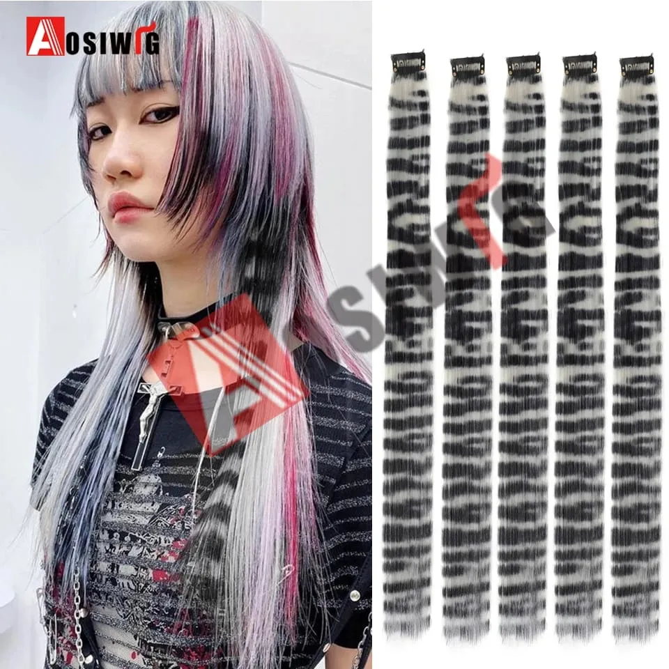 5PC Synthetic Feather Hair Extensions With Clips Heat Resistant Straight Hair Extensions Color Colored Black Hair Clip Womens 8G — image 11