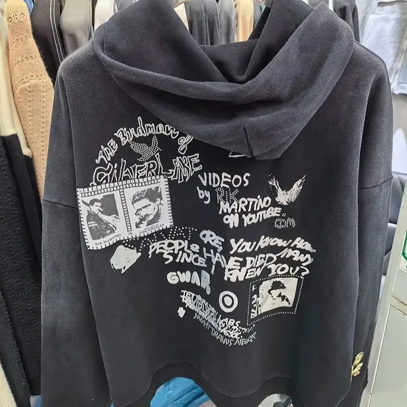 Nieuwe Oversize PALY Hoodies Heren Vrouw Gewassen Zwart Beschadigd Beste kwaliteit Casual Vintage Vest Zip Sweatshirts