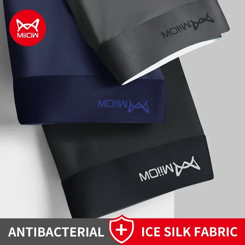 MiiOW 3Pcs Ice Silk Men Underwear Boxers 3A Breathable Crotch Man Underpants Graphene Antibacterial Men's Panties Boxer Trunks