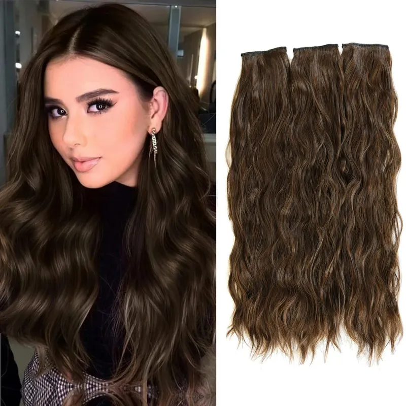 3pcs/set Clip in Hair Extensions Synthetic Hairpieces 20inch Thick Long Straight Clip in on Hair Extensions for Women Girls
