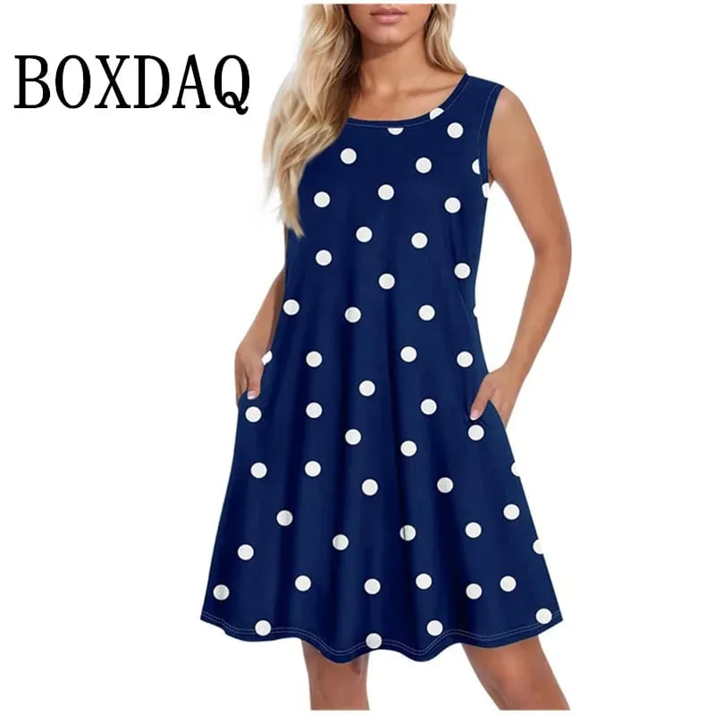 Polka Dots Pattern Fashion Women Mini Dresses Summer Sleeveless 3D Printed Street Ladies Trend Dress Plus Size Casual Vest Dress — image 2