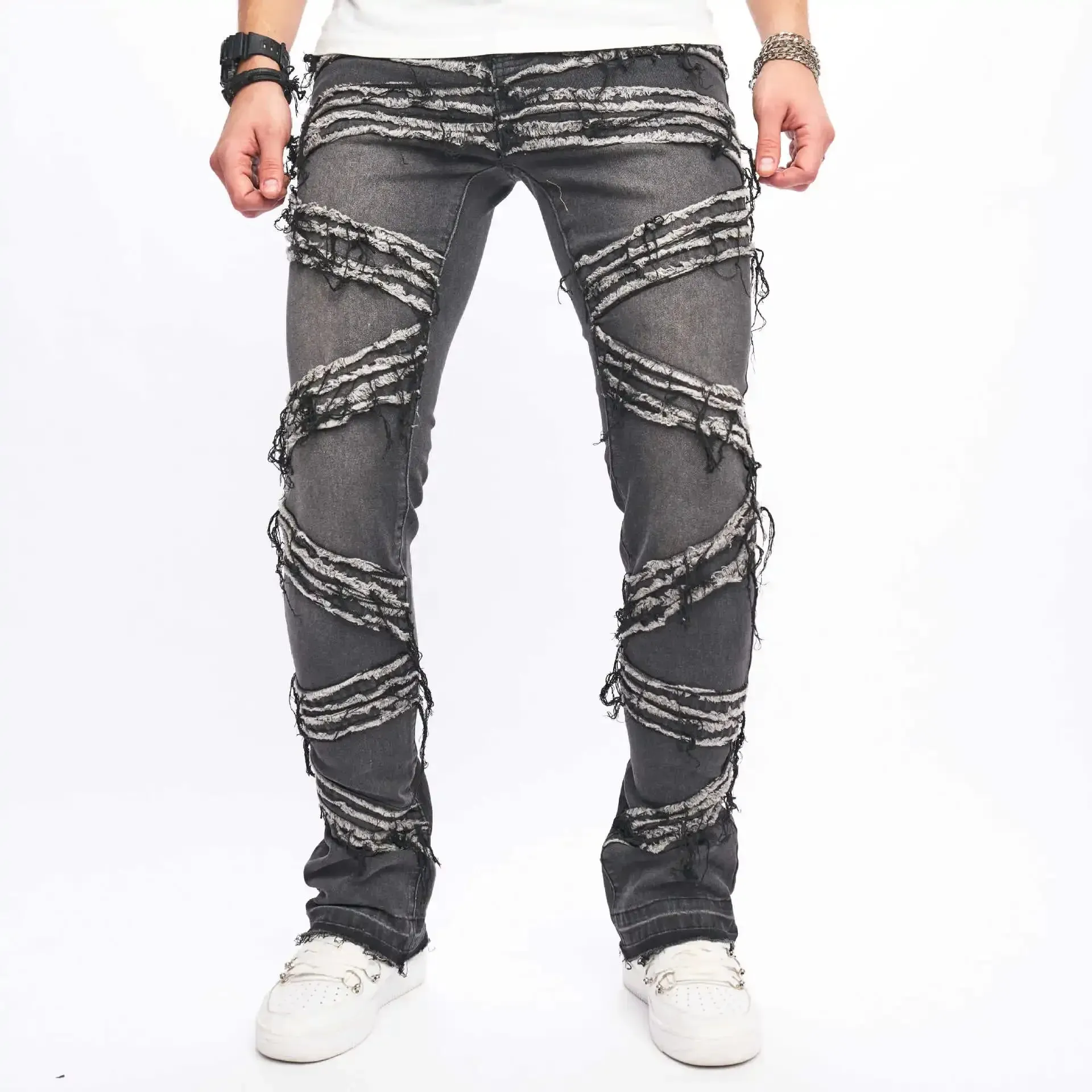 Ripped Men's Jeans Stretchy Denim Streetwear Tearing Patchwork Holes Ripped Denim Loose Casual Pants Slim Fit Straight Trousers — image 11