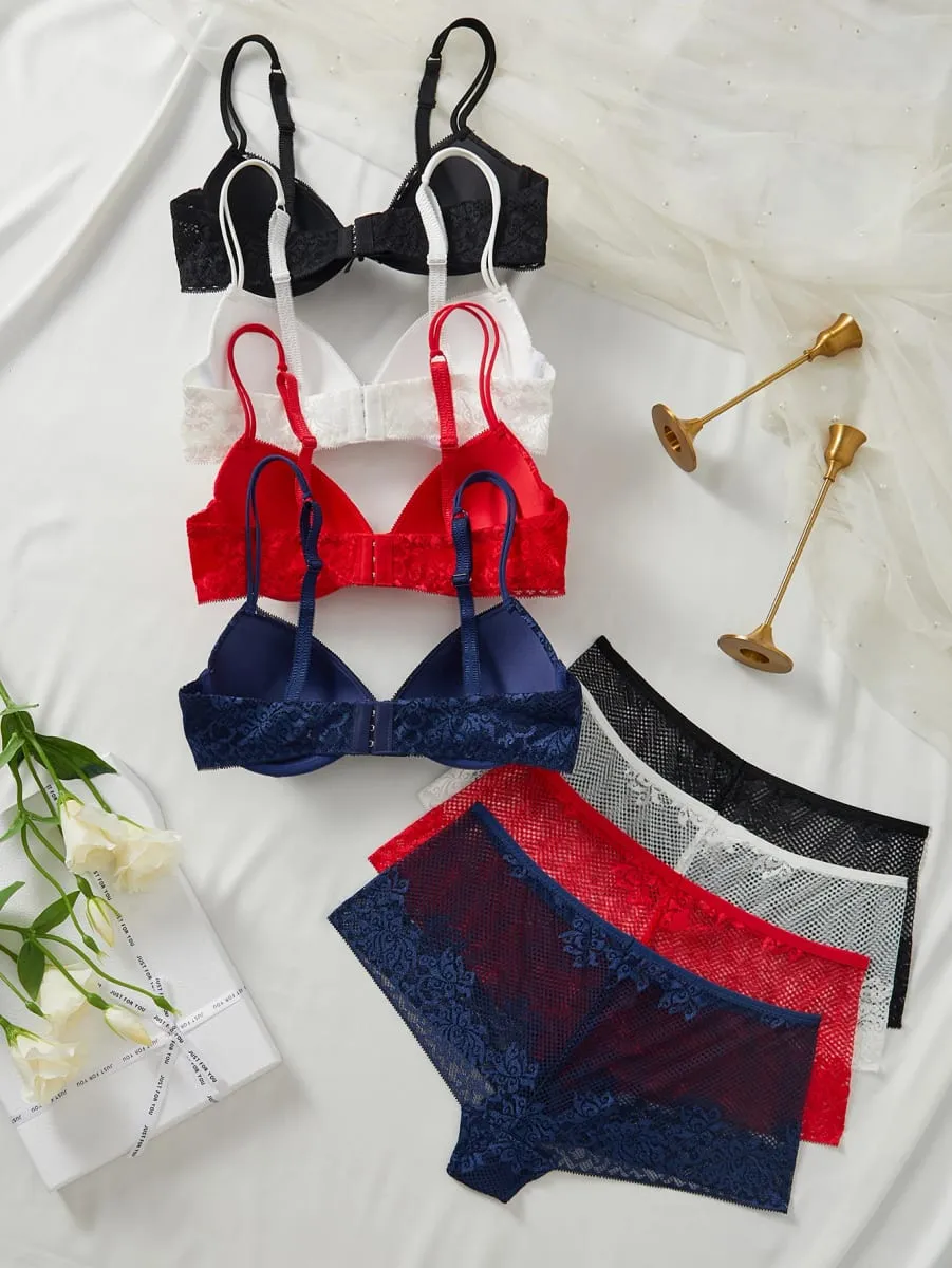 4 conjunto feminino floral renda lingerie conjunto underwire push up sutiã respirável pura oco calcinha senhoras conjunto de roupa interior