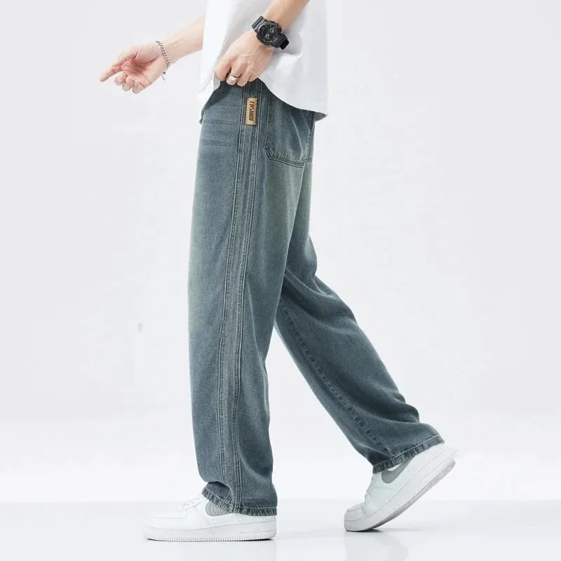 Stretch Jeans Men's 2024 New Lyocell Fabric High Quality Soft Loose Wide Pants Elastic Waist Casual Denim Trousers Streetwear — image 5