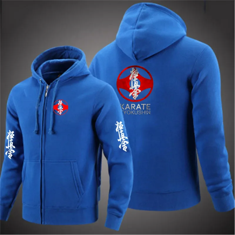 Kyokushin Karate Printed Hooded Long Sleeve Men Jacket Drawstring Zipper Closure Solid Color Casual Sweatshirt Clothing — image 2