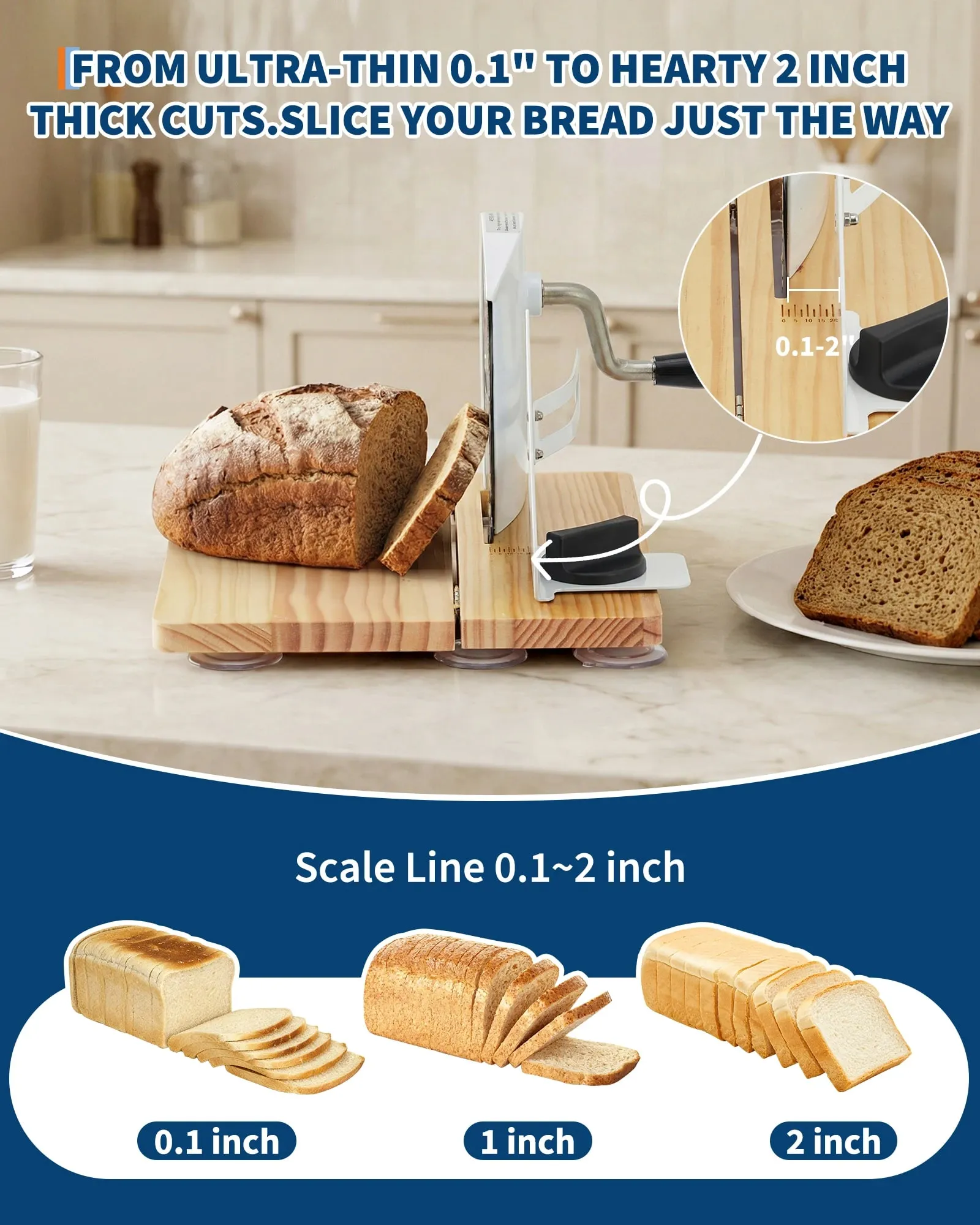 Manual Bread Slicer Foldable Wooden Bread Slicer with 0.1"-2" Adjustable Thickness Food Grade Bread Cutter for Homemade Bread Toast and Bagels — image 7