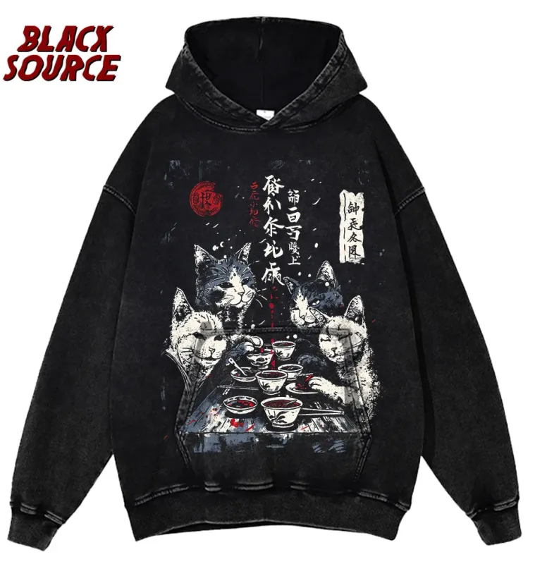 T0220 Cute Ramen Japanese Cat Hoodie, Unisex Cartoon Graphic Pullover Sweatshirt, Casual Streetwear Loose Fit Daily Wear — image 11