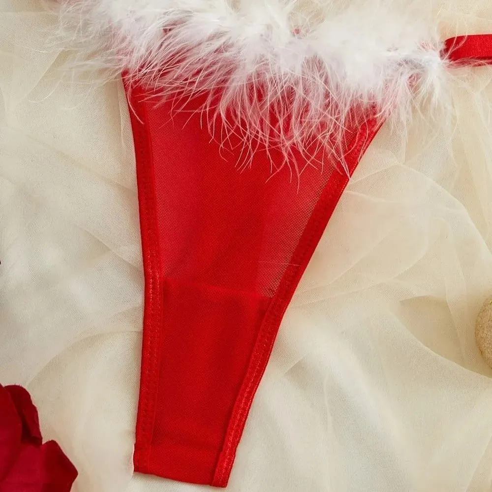 Furry Women's Underwear Mesh Transparent Bow Decor Lingerie Set Romantic Intimate Wireless Bra Panties Suit Valentine's Day — image 6