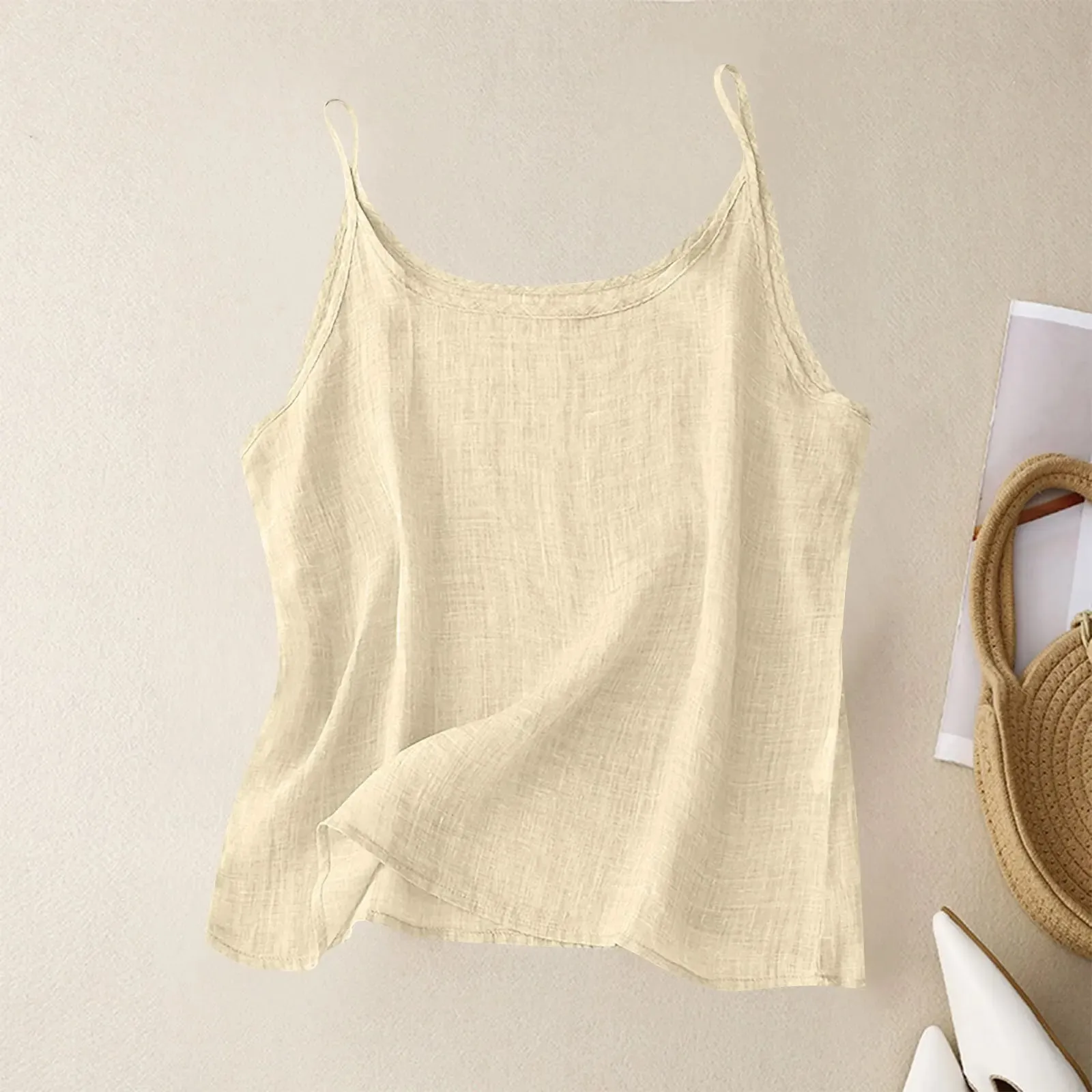 Vintage cotton and linen small camisole female summer thin bottoming vest loose thin cotton linen inner tops — image 13