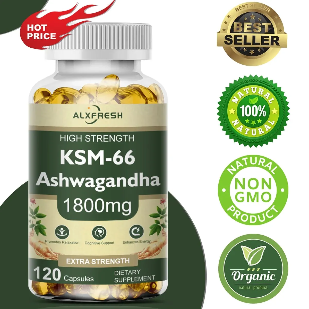 KSM-66 Capsule di Ashwagandha organiche con zinco | Vegano non OGM | Integratore sanitario dalla formula premium — image 1