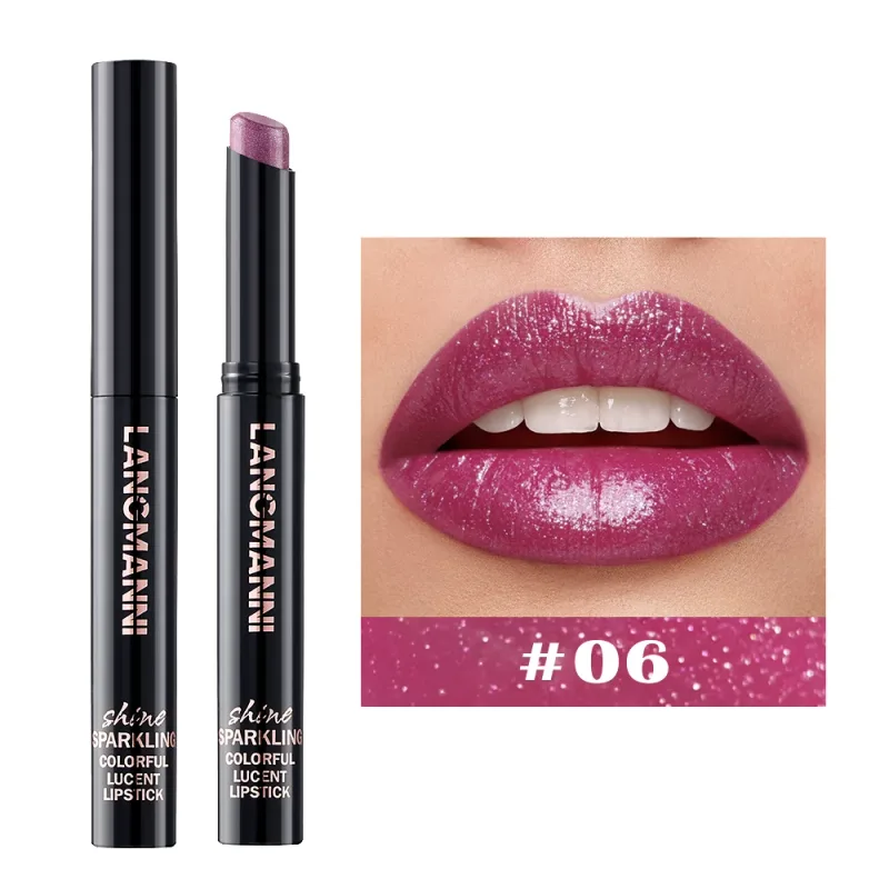 10 Colors Rotating Diamond Lipstick Slanted Glitter Shiny Metallic Lip Tint Long Lasting Nude Shimmer Shiny Lip Gloss Makeup