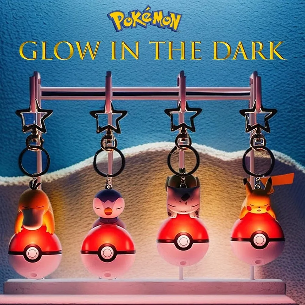 Pokemon น่ารักเรืองแสง Series Charm PokeBall พวงกุญแจตุ๊กตา Pikachu Piplup Bulbasaur Action รูปการ์ตูนกระเป๋าอุปกรณ์เสริมของขวัญ — image 2