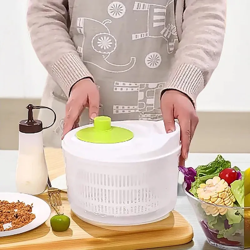 Vegetable Spinner Salad Dryer - Manual Lettuce Centrifuge for Kitchen Fruit & Veggie Washing Basket with Drain Function