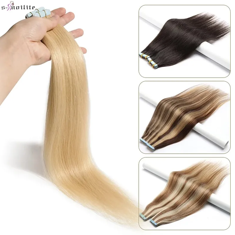 S-noilite Tape In Human Hair Extensions 2.5g/pc Straight Glue In Real Hair Extensions Human Hair Seamless Invisible Double Sides