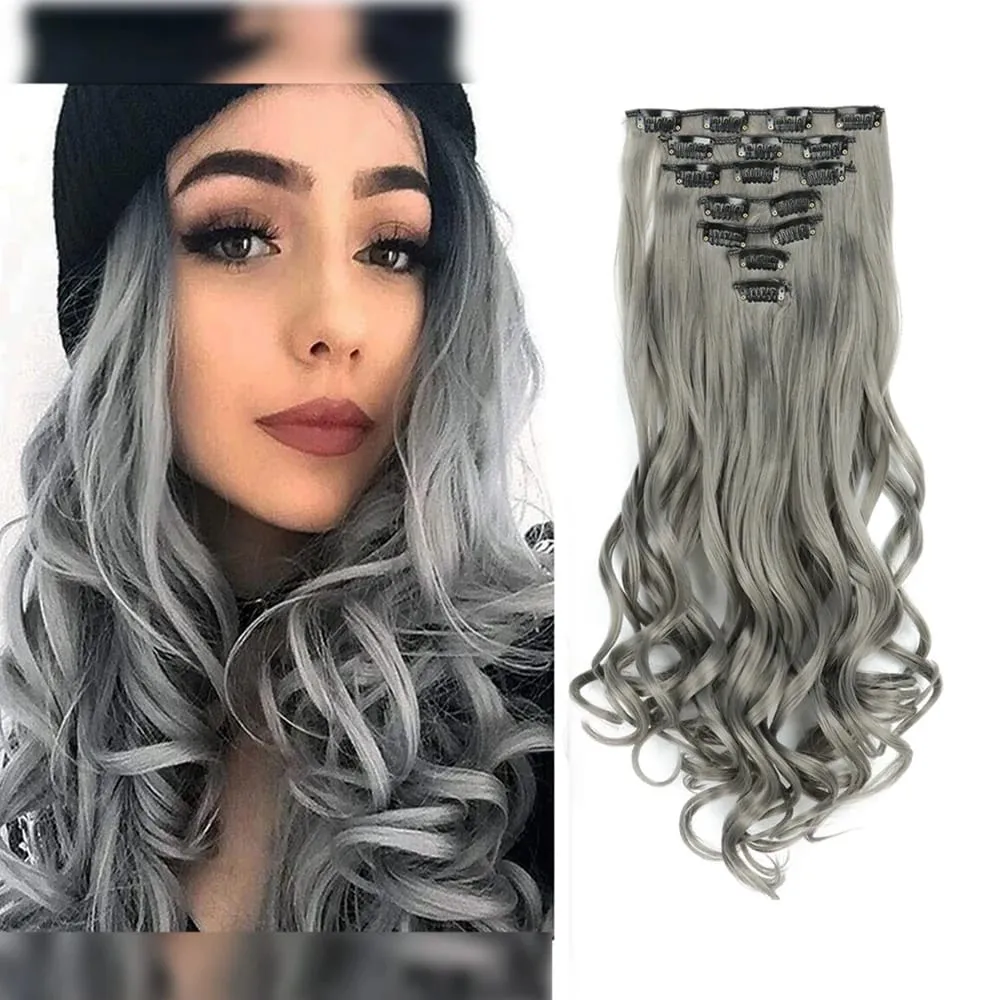 Clip In Hair Extensions 7PCS Full Head 22 Inch Long Curly Wavy Synthetic Hair Pieces Natural Wavy For Women Girls Hair — image 20