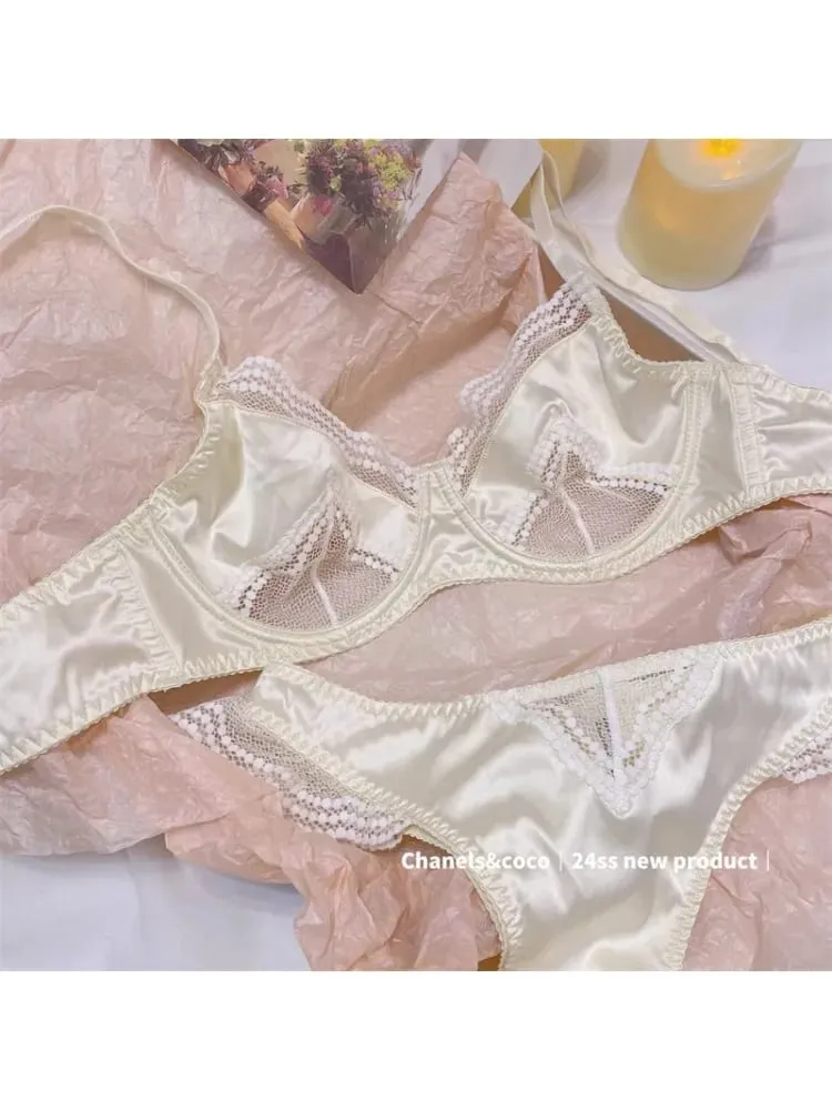 Kawaii Cutout Bra Set | A-Cup Push-Up Magic | Sakura Lace Edging | Japanese Slimming Bralette with Pads Sex AB Cup Bras — image 2