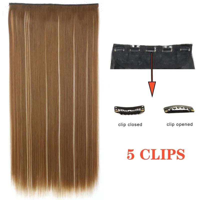 Synthetic Long Wave 5 Clips Hair Extensions Clips in High Temperature Fiber Black Brown Hairpiece — image 23