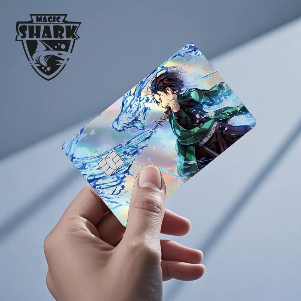 Magic Shark Demon Slayers Anime Cool Shinny Holographic Laser Skin Cover Sticker Film for Debit Credit Card