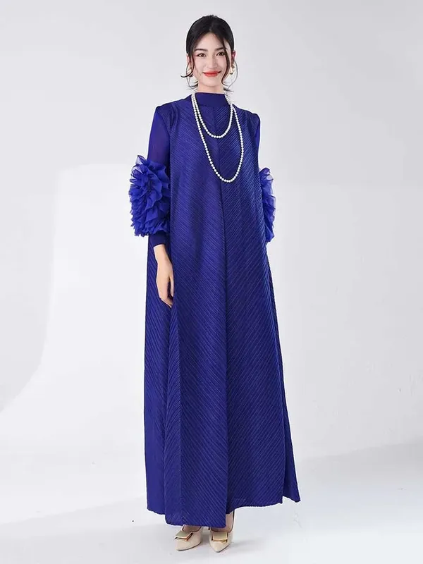 Long Pleated Dress With Ruffles Sleeves Loose Solid Color Stitching Female Party Clothing Summer New Clothes 2DA5900 — image 10