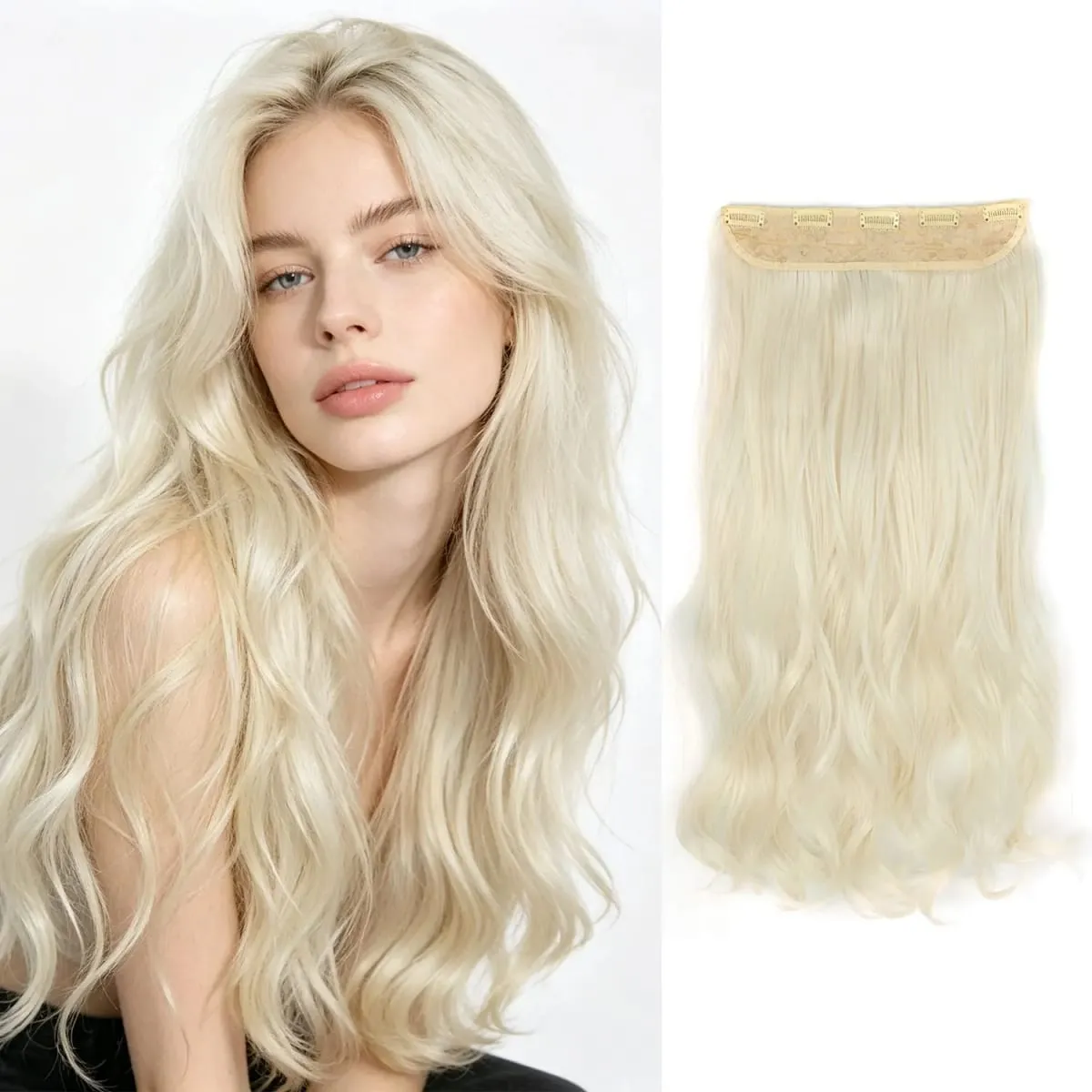 Syntetisk clip in hair extensions 5 clips i ét stykke højtemperatur fiber bølgede hårstykker til kvinder daglig festferie — image 17