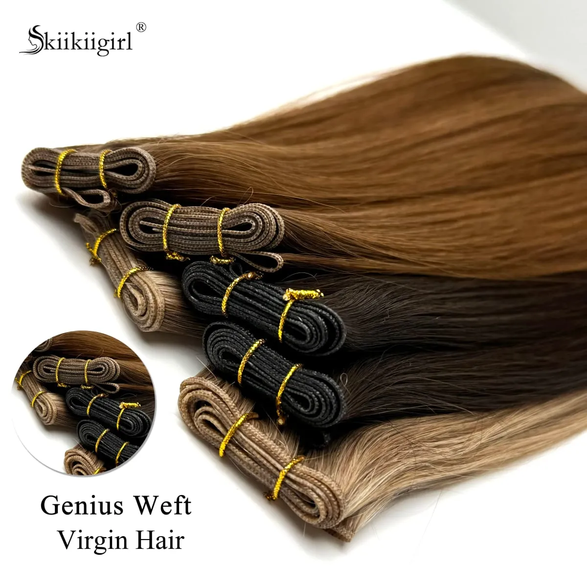 Genius Weft Human Hair Extensions 50G Remy Human Hair Invisible Brazilian Hair Extensions Hair Bundles — image 1