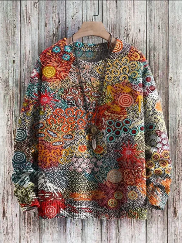 Vintage Pattern Print Knit Pullover Sweater Pambabae Para sa Lalaki Sweater — image 9
