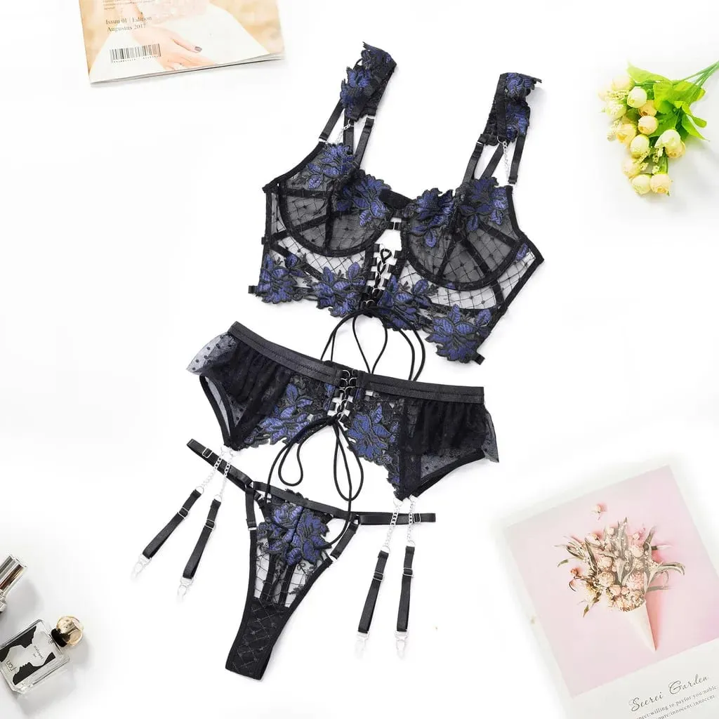 Feminino vermelho floral renda lingerie conjunto puro underwire copo fino sutiã combinando tanga calcinha sexy oco íntimos — image 10