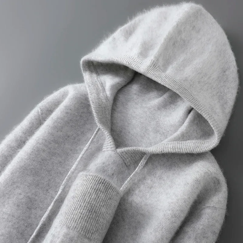 DjzDsm ฤดูใบไม้ร่วงฤดูหนาวเสื้อกันหนาวผู้ชาย 100% Merino ขนสัตว์หนา Hooded Pullover เสื้อถักนุ่มสบายๆขนสัตว์เสื้อผ้า Tops