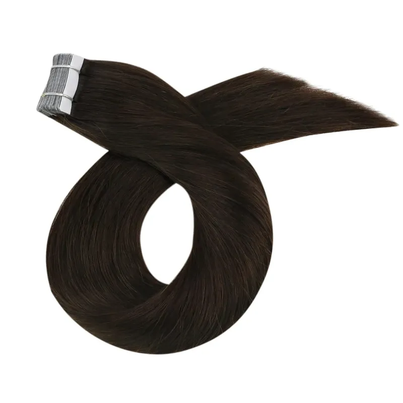 Moresoo Human Hair Extensions Tape in Invisible Balayage Hair Extensions 50G Machine Remy Straight Tape in Natural Straight Hair